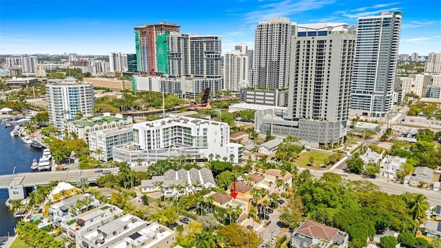 bird's eye view with a view of city and a water view
