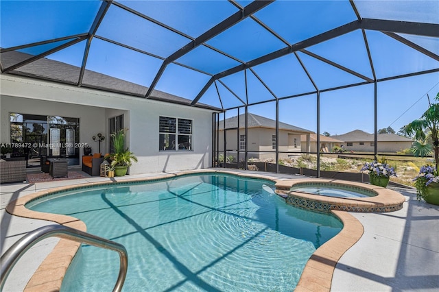 3007 W 8th St, Lehigh Acres, FL 33971 - view of pool featuring a patio area, a pool with connected hot tub, and glass enclosure