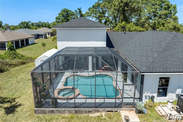 3007 W 8th St, Lehigh Acres, FL 33971 - rear view of property with a shed, a patio, an outdoor pool, roof with shingles, and an outdoor structure