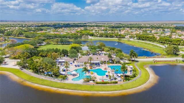 aerial view with a water view