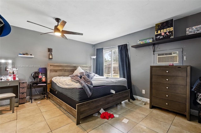 4210 NW 23rd St, Lauderhill, FL 33313 - tiled bedroom featuring lofted ceiling, a wall unit AC, and ceiling fan