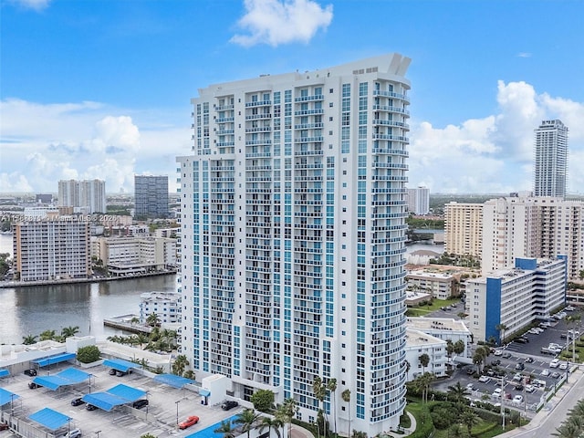exterior space featuring a water view