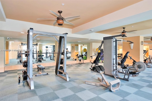 1945 S Ocean Dr Unit 401, Hallandale Beach, FL 33009 - exercise room featuring a ceiling fan and carpet flooring