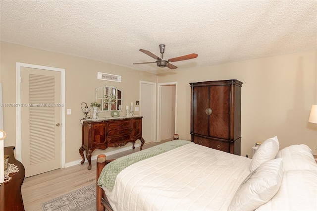 11430 NW 39th Ct, Coral Springs, FL 33065 - bedroom with a ceiling fan, a textured ceiling, and light wood-type flooring