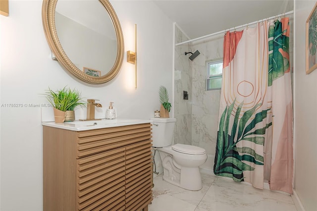 11430 NW 39th Ct, Coral Springs, FL 33065 - bathroom featuring curtained shower, marble finish floor, vanity, and toilet