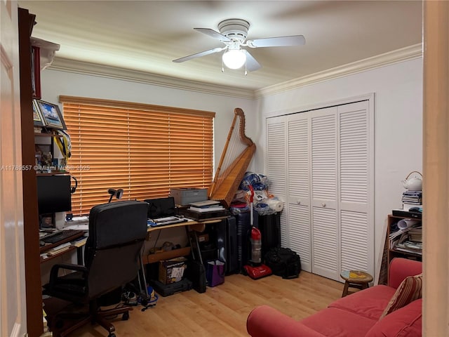 15357 SW 43rd Ter, Miami, FL 33185 - office featuring wood finished floors, a ceiling fan, and ornamental molding
