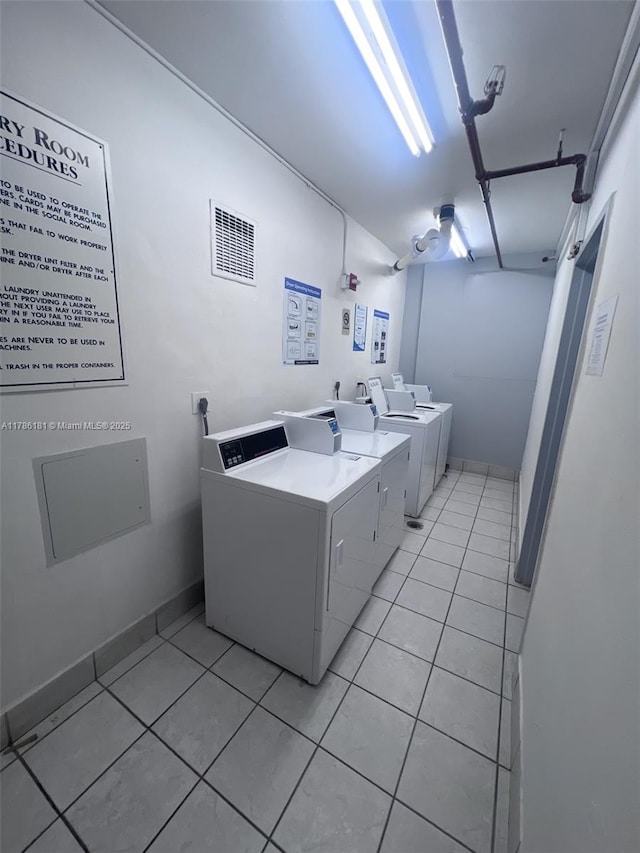 5055 Collins Ave Unit 5F, Miami Beach, FL 33140 - communal laundry room featuring light tile patterned floors and washing machine and clothes dryer