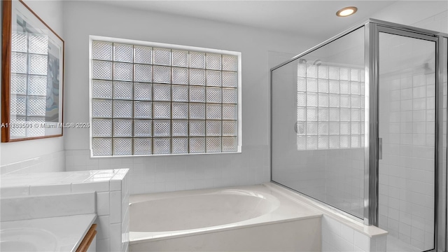 10132 NW 4th, Plantation, FL 33324 - full bathroom with a bath, recessed lighting, vanity, and a stall shower