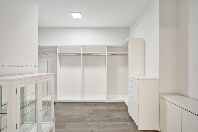 walk in closet with wood finished floors