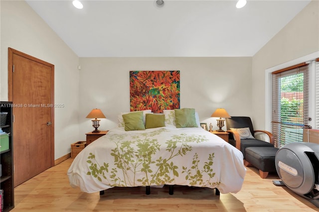 3730 Kumquat Ave, Miami, FL 33133 - bedroom featuring lofted ceiling, light wood finished floors, and recessed lighting