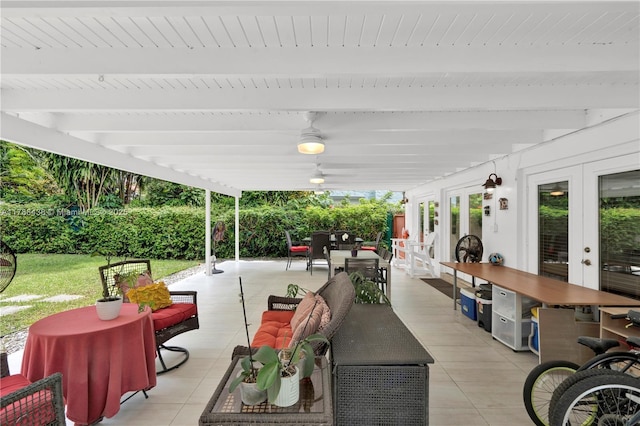 3730 Kumquat Ave, Miami, FL 33133 - view of patio featuring an outdoor hangout area, french doors, and outdoor dining space