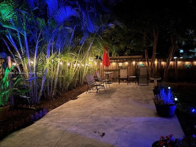 view of patio at night