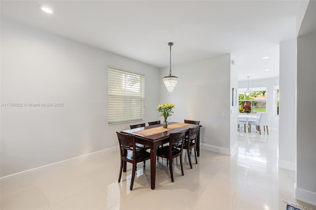 1092 Lavender Cir, Weston, FL 33327 - dining space with recessed lighting, light tile patterned floors, baseboards, and a notable chandelier