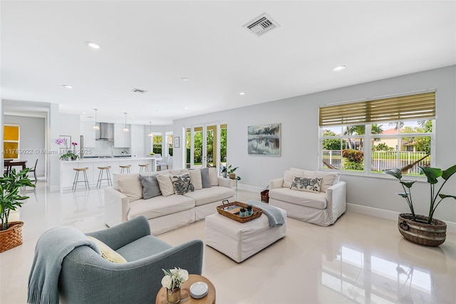1092 Lavender Cir, Weston, FL 33327 - living room with baseboards, recessed lighting, visible vents, and light tile patterned flooring