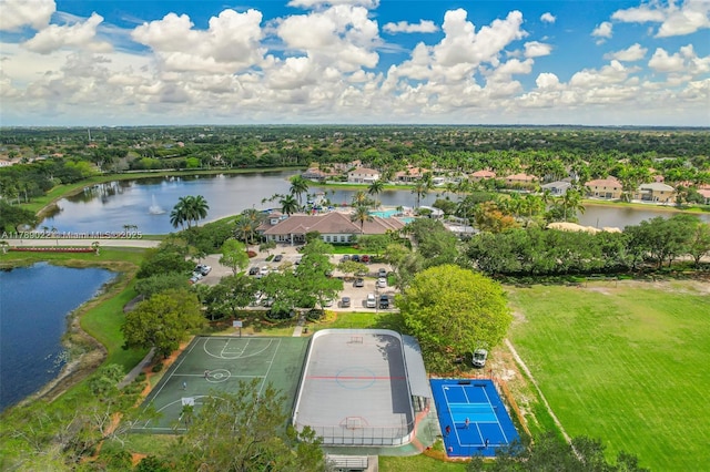 bird's eye view with a residential view and a water view