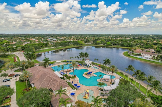 bird's eye view featuring a water view