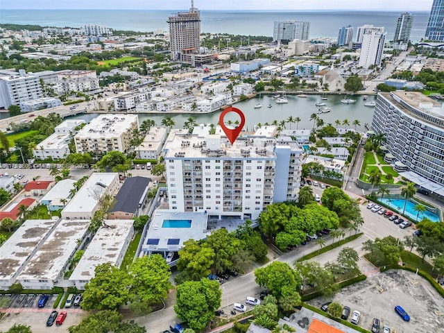 6900 Bay Dr Unit 11F, Miami Beach, FL 33141 - drone / aerial view with a water view and a city view