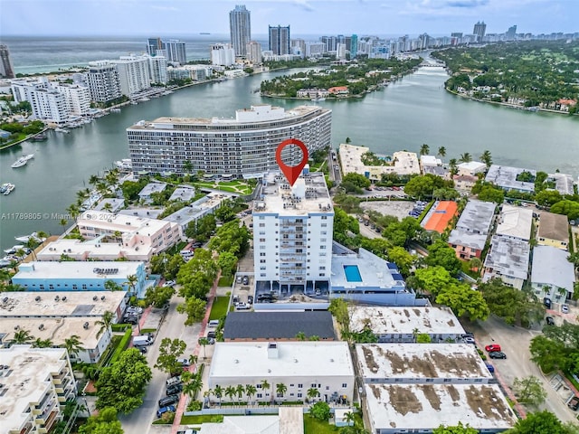 6900 Bay Dr Unit 11F, Miami Beach, FL 33141 - drone / aerial view featuring a view of city and a water view