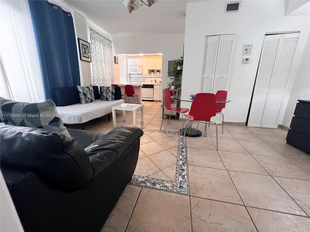 living area with visible vents