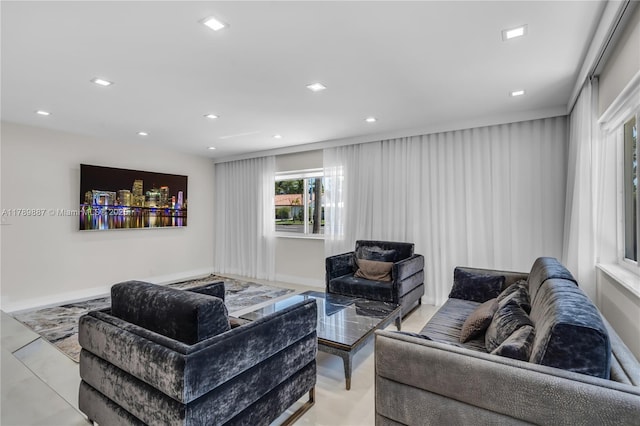 living room with recessed lighting