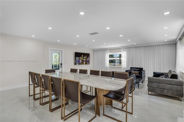 dining area with recessed lighting and visible vents
