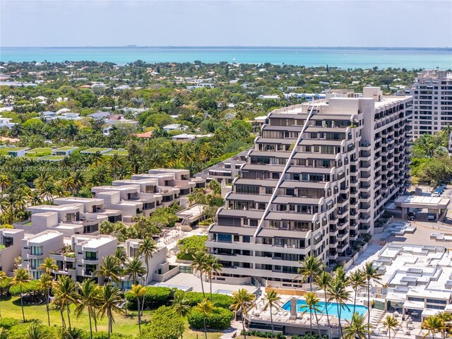 201 Crandon Blvd Unit 333, Key Biscayne, FL 33149 - bird's eye view of a pool, apartment complex, and a large body of water