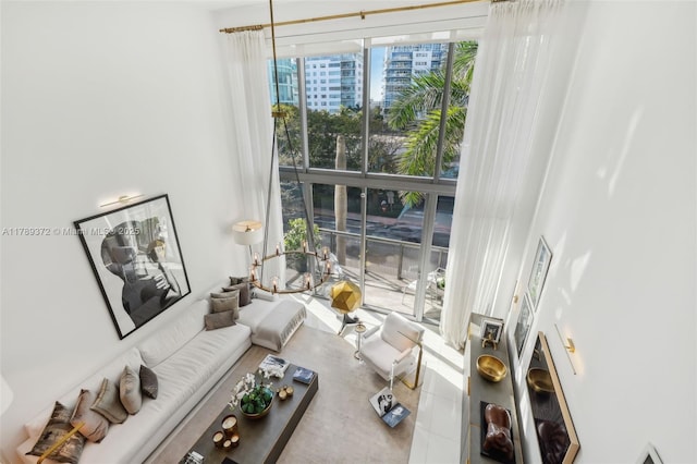 sitting room featuring a towering ceiling
