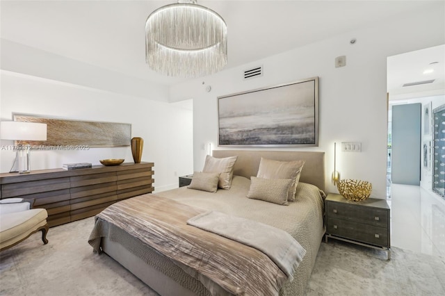 carpeted bedroom featuring visible vents