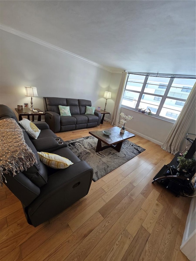 5825 Collins Ave Unit 2D, Miami Beach, FL 33140 - living area with baseboards, crown molding, and wood finished floors