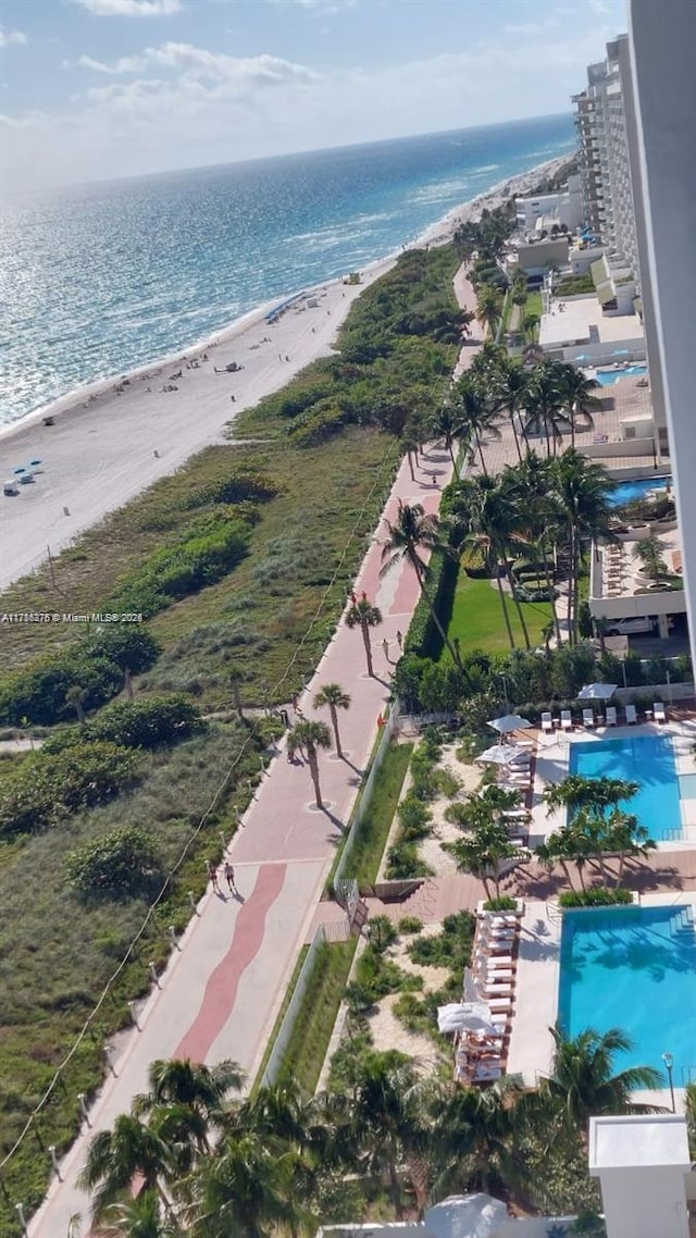 5825 Collins Ave Unit 2D, Miami Beach, FL 33140 - drone / aerial view featuring a view of the beach and a water view