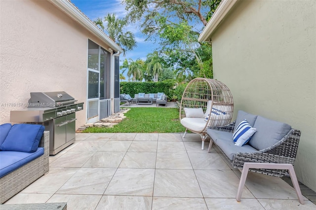 view of patio / terrace featuring an outdoor living space and grilling area