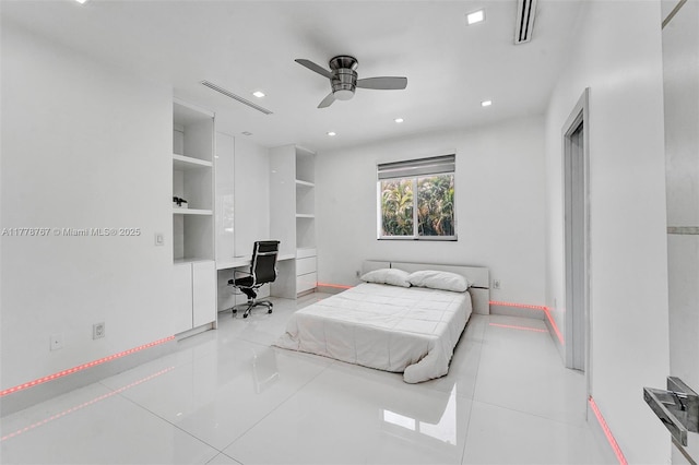 bedroom with recessed lighting, baseboards, visible vents, and light tile patterned floors