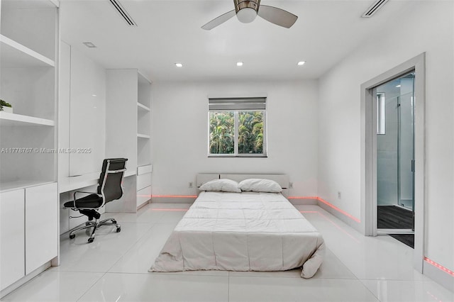bedroom with visible vents, recessed lighting, baseboards, and light tile patterned flooring