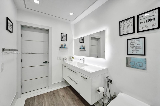 bathroom featuring vanity and wood finished floors