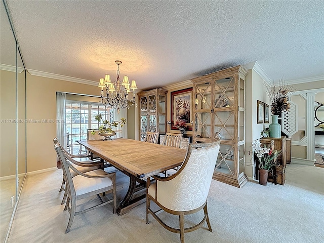 547 Deer Creek Run, Deerfield Beach, FL 33442 - dining space with a textured ceiling, a notable chandelier, light colored carpet, and crown molding