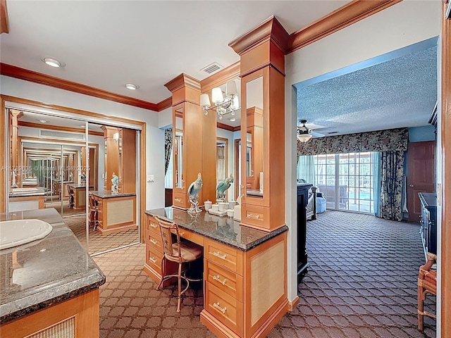 547 Deer Creek Run, Deerfield Beach, FL 33442 - full bathroom with crown molding, vanity, ceiling fan, baseboards, and visible vents