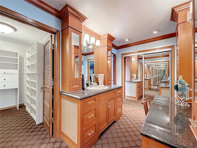 547 Deer Creek Run, Deerfield Beach, FL 33442 - bathroom with baseboards, a spacious closet, built in shelves, crown molding, and vanity