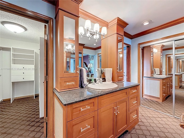 547 Deer Creek Run, Deerfield Beach, FL 33442 - bathroom with a notable chandelier, ornamental molding, and vanity