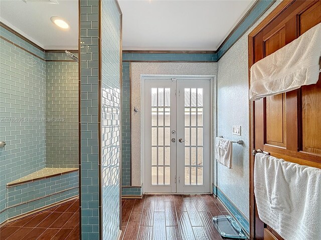 547 Deer Creek Run, Deerfield Beach, FL 33442 - doorway to outside with french doors, wood finished floors, and crown molding