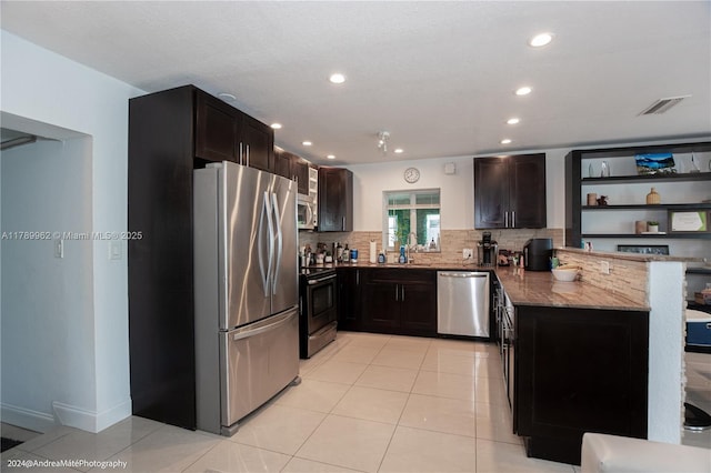 5901 NE 4th Ave, Oakland Park, FL 33334 - kitchen featuring a peninsula, visible vents, recessed lighting, light stone countertops, and appliances with stainless steel finishes