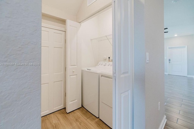 12950 SW 235th Ter, Homestead, FL 33032 - laundry room with recessed lighting, washing machine and clothes dryer, laundry area, and light wood-style flooring