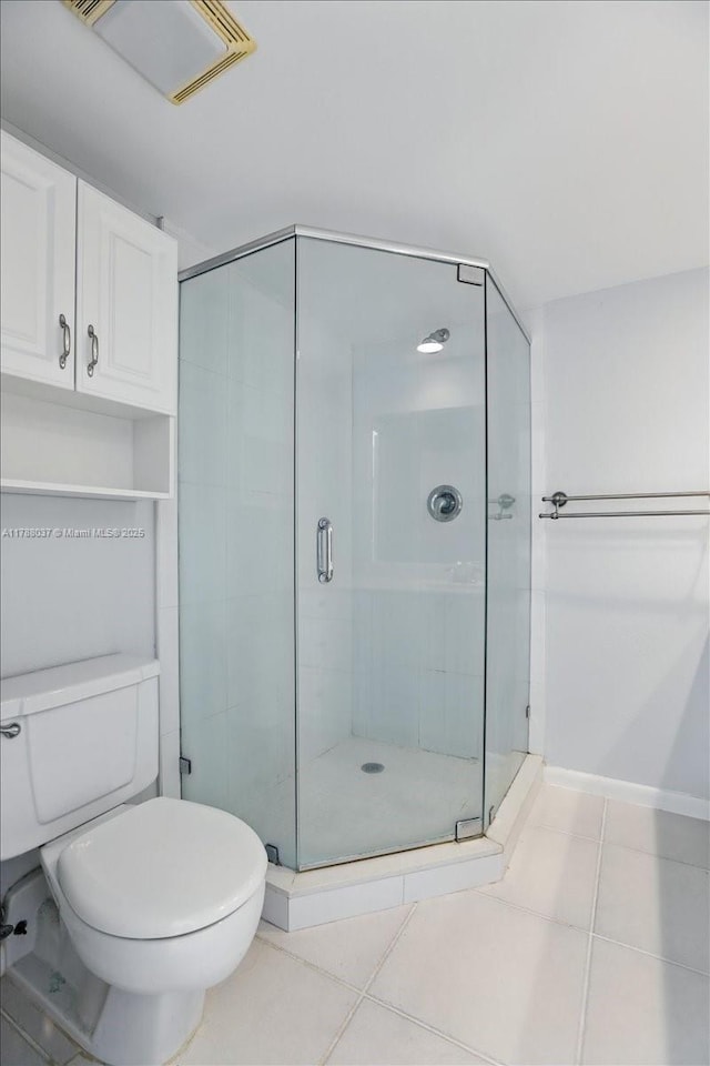 2412 24th Way, West Palm Beach, FL 33407 - bathroom with toilet, a stall shower, visible vents, and tile patterned floors