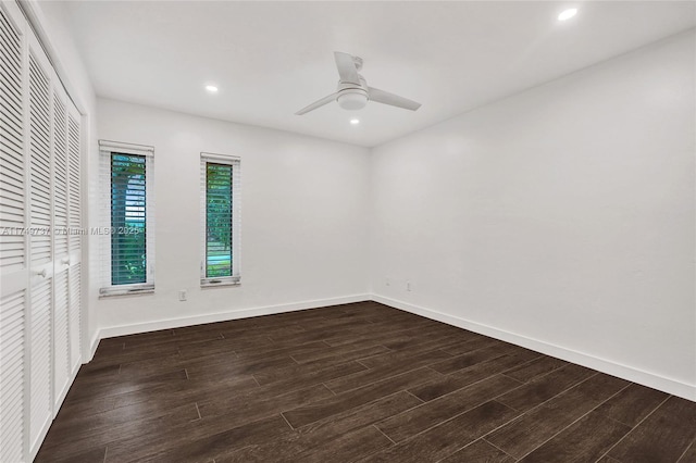 15440 SW 81st Ave, Palmetto Bay, FL 33157 - unfurnished bedroom with dark wood-style flooring, baseboards, a ceiling fan, and recessed lighting