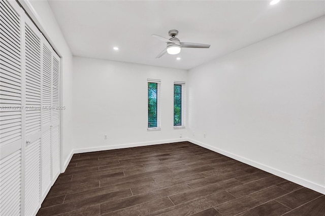 15440 SW 81st Ave, Palmetto Bay, FL 33157 - unfurnished bedroom featuring recessed lighting, dark wood-style floors, a closet, baseboards, and a ceiling fan