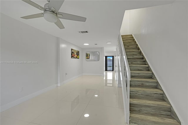 13250 SW 58th Ter Unit 10-8, Miami, FL 33183 - stairs featuring baseboards, a ceiling fan, tile patterned flooring, and visible vents