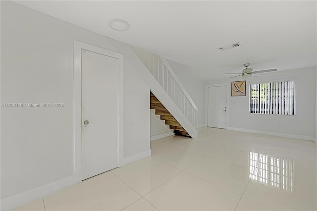 13250 SW 58th Ter Unit 10-8, Miami, FL 33183 - entrance foyer featuring visible vents, a ceiling fan, light tile patterned floors, baseboards, and stairs