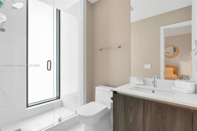 480 NE 31st St Unit 4701, Miami, FL 33137 - full bathroom with vanity, connected bathroom, a shower stall, and toilet
