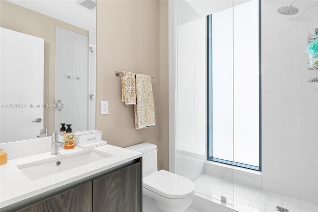 480 NE 31st St Unit 4701, Miami, FL 33137 - full bath with a tile shower, visible vents, toilet, and vanity