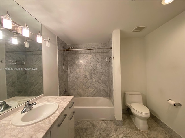 253 NE 2nd St Unit 324, Miami, FL 33132 - full bathroom with toilet, vanity, shower / bathtub combination, and marble finish floors