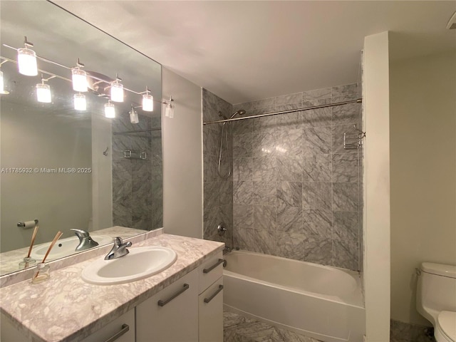253 NE 2nd St Unit 324, Miami, FL 33132 - bathroom featuring toilet, shower / bath combination, vanity, and marble finish flooring
